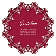 Vintage background with lace border for greeting card or wedding invitation. Vector Illustration