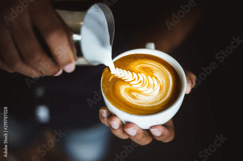Barista Making A Cup Of Coffee Latte Art Stock Photo And Royalty Barista Making A Cup Of Coffee Latte Art