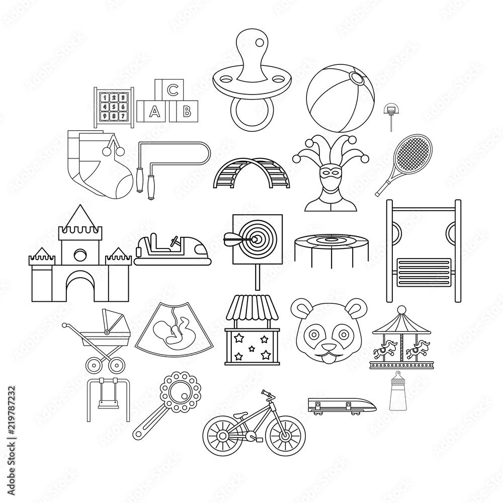 Poster cradle icons set. outline set of 25 cradle vector icons for web isolated on white background