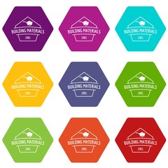 Building materials icons 9 set coloful isolated on white for web