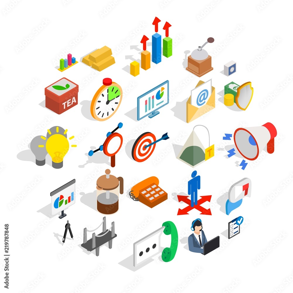 Poster model icons set. isometric set of 25 model vector icons for web isolated on white background