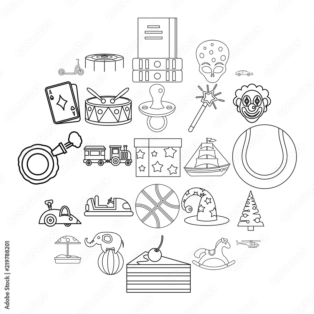 Poster kid things icons set. outline set of 25 kid things vector icons for web isolated on white background