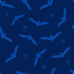 Obraz premium Bat and spider halloween night seamless pattern. Vector illustration.