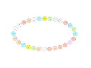 Color Pills frame. Isolated on white background. Oval.