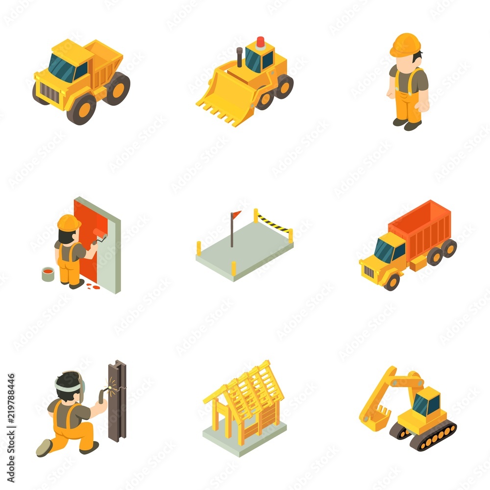 Poster working class icons set. isometric set of 9 working class vector icons for web isolated on white bac