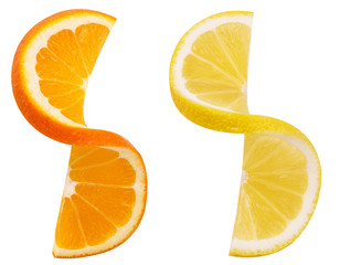Orange and lemon fruit twisted slice