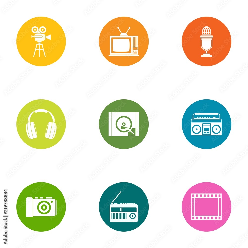 Poster video control icons set. flat set of 9 video control vector icons for web isolated on white backgrou