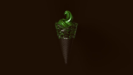 Green Hipster Glitter Ice Cream with Black Icing and Green Sprinkles 3d illustration 3d render