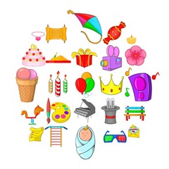 Birthday icons set. Cartoon set of 25 birthday vector icons for web isolated on white background