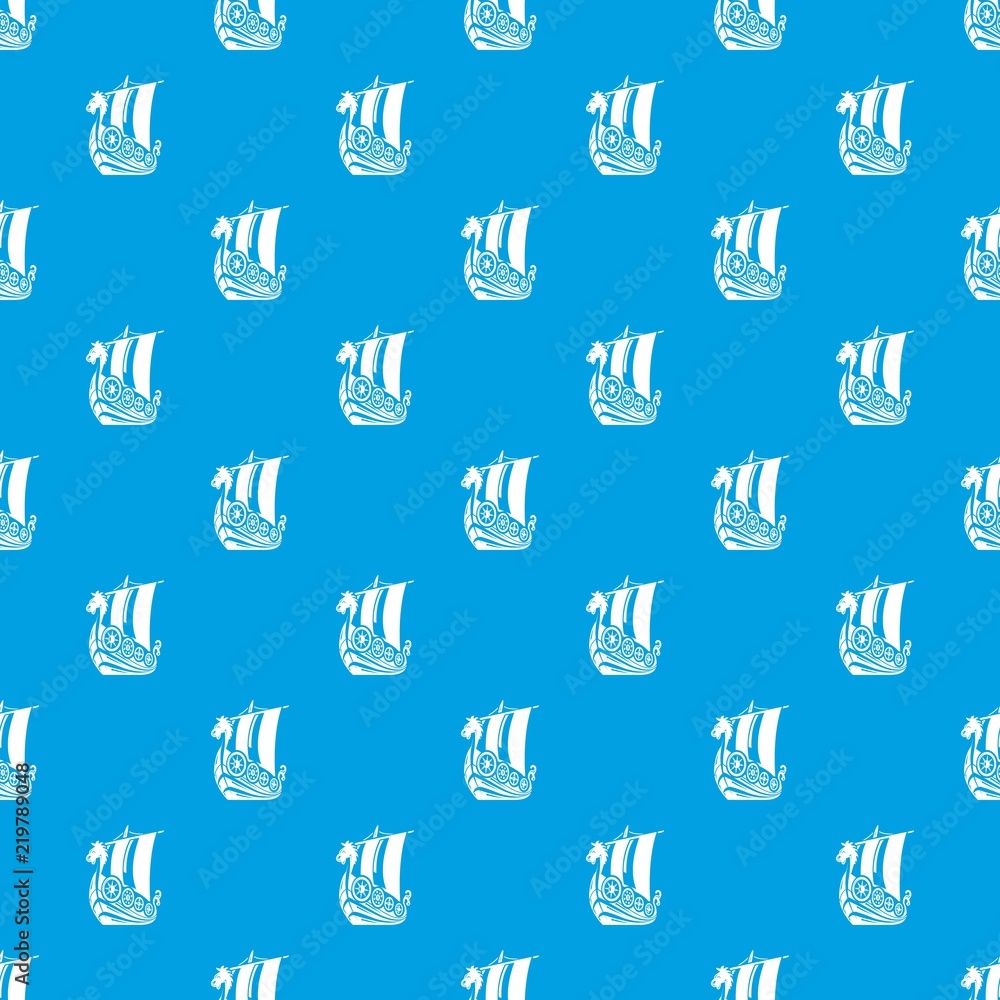 Poster ancient ship pattern vector seamless blue repeat for any use