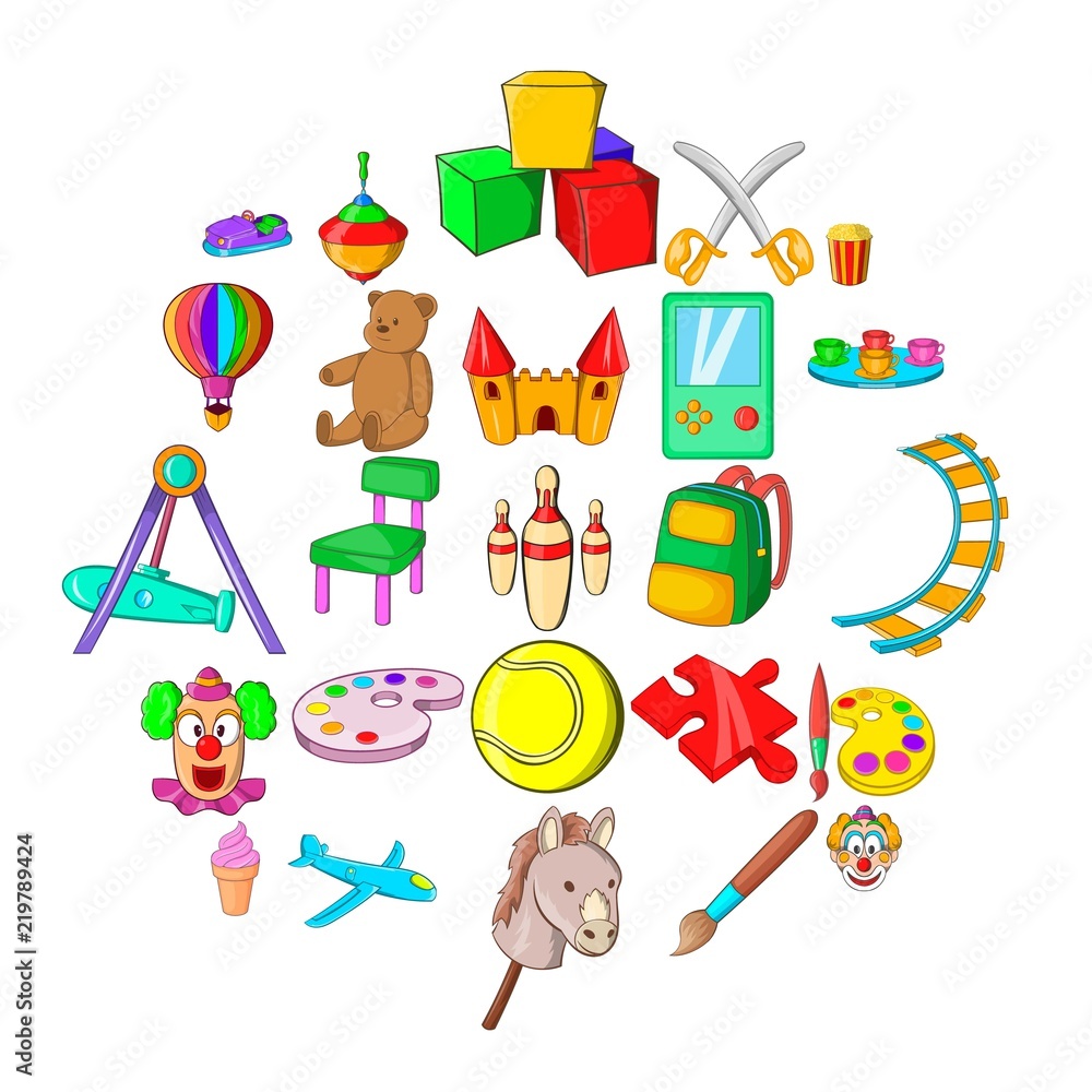 Poster children playground icons set. cartoon set of 25 children playground vector icons for web isolated o