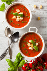 Traditional tomato soup, served with croutons.
