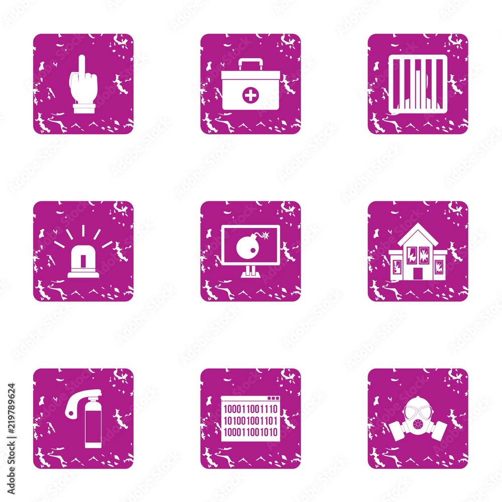 Poster detention icons set. grunge set of 9 detention vector icons for web isolated on white background
