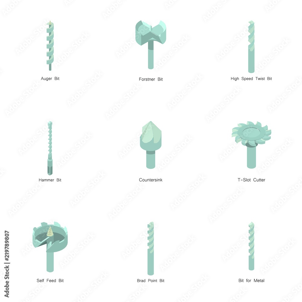 Poster drill icons set. cartoon set of 9 drill vector icons for web isolated on white background