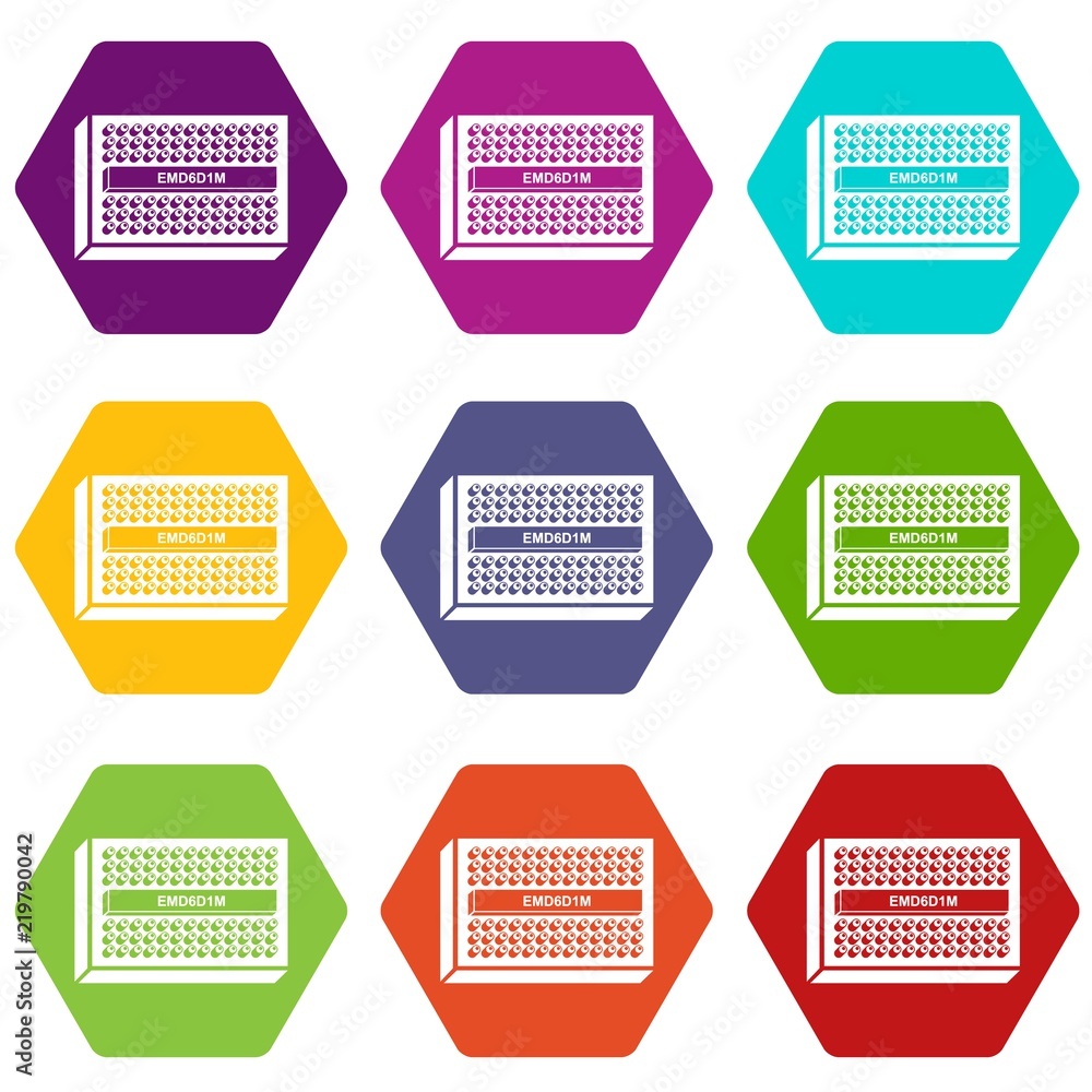 Poster microchip icons 9 set coloful isolated on white for web