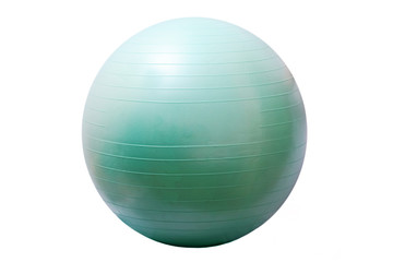 Close up of an orange fitness ball isolated on white background