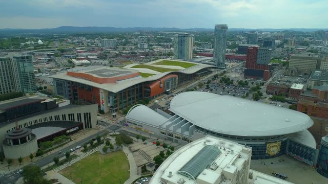 Aerial footage of Nashville Music City Center 4k