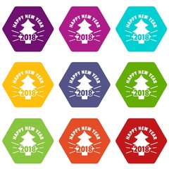 Vintage christmas tree icons 9 set coloful isolated on white for web