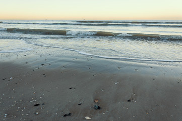 Sandy beaches of Rimini shortly after dawn in winter