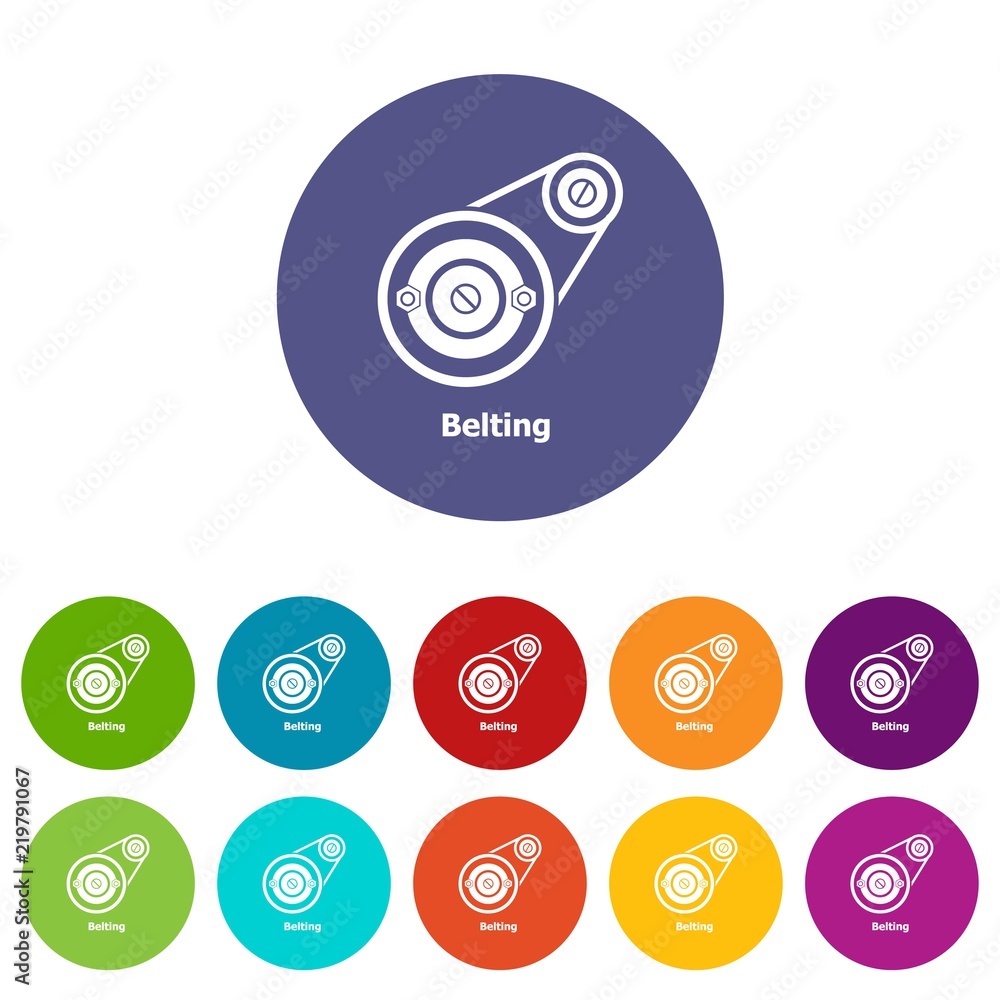 Aufkleber belting drive icons color set vector for any web design on white background