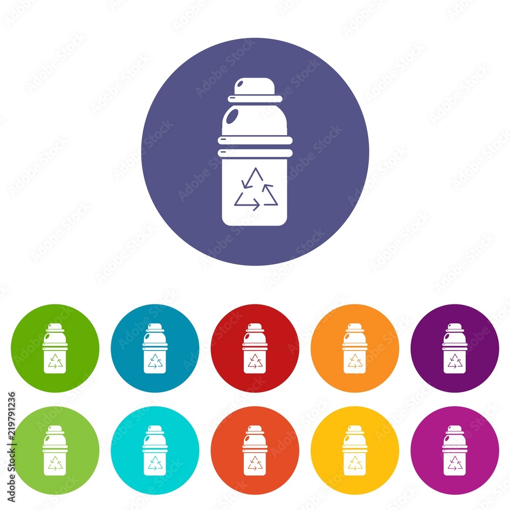 Poster purified water drink container icons color set vector for any web design on white background