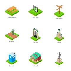 Sights of the town icons set. Isometric set of 9 sights of the town vector icons for web isolated on white background