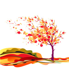 Obraz premium red autumn,flowers tree , on a white