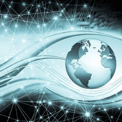 Best Internet Concept of global business. Globe, glowing lines on technological background. Wi-Fi, rays, symbols Internet, 3D illustration