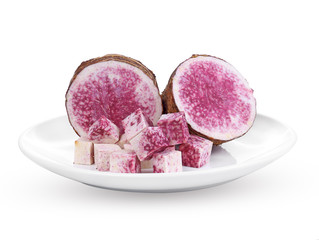 Taro, sliced of taro isolated on white background