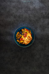 Chicken and chorizo paella with Mussels