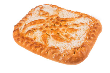 Delicious cake on a white isolated background, close-up