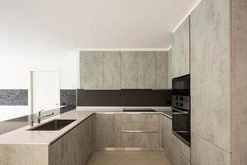 Fototapeta na wymiar Modern kitchen in bright white apartment