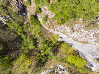 View from above of a rocky wall
