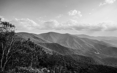 black and white blue ridge mountains
