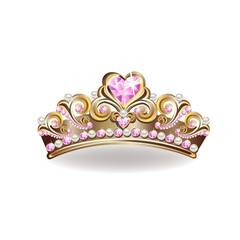 Krone einer Prinzessin mit Perlen und rosa Edelsteinen. Vektor-Illustration.