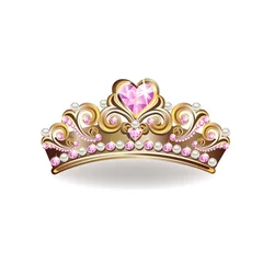 Deurstickers Meisjeskamer Kroon van een prinses met parels en roze edelstenen. Vector illustratie.