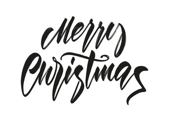 Fototapeta na wymiar Vector illustration: Handwritten brush type lettering of Merry Christmas on white background