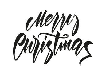 Vector illustration: Handwritten brush type lettering of Merry Christmas on white background