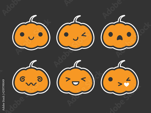 Cute Simple Kawaii Pumpkin Jack O Lantern Emoticon Cute Simple Kawaii Pumpkin Jack O Lantern Emoticon Faces Vector Ilration