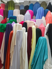 Stock of fabrics roll for sale in market