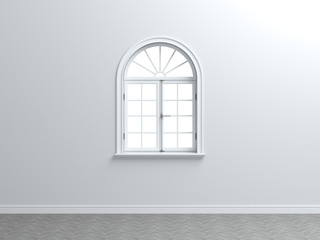 Vintage blank window inside room. 3d illustration