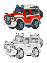 cartoon funny off road fire fighter truck looking like monster truck - coloring page © honeyflavour