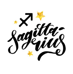 Sagittarius lettering Calligraphy Brush Text horoscope Zodiac sign