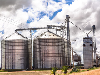 Agricultural silver silo in Mato Grosso State, Brazil