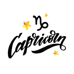 Fototapeta premium Capricorn lettering Calligraphy Brush Text horoscope Zodiac sign