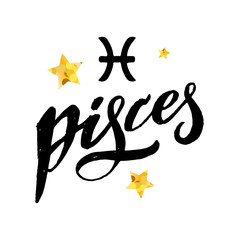 Pisces lettering Calligraphy Brush Text horoscope Zodiac sign