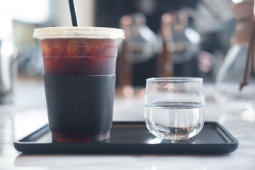 Close up ice of americano