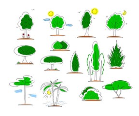 Set of icons of tree shape. Vector.