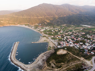 Obraz premium Aerial Drone View of Marina Pier with Boats in Erdek Turankoy / Balikesir