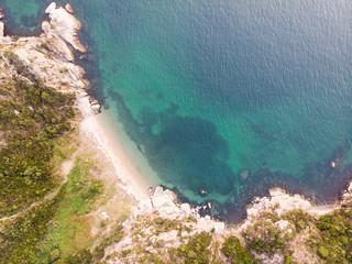 Aerial Drone View of Beach Cove with People Swimming at Erdek Turankoy / Balikesir